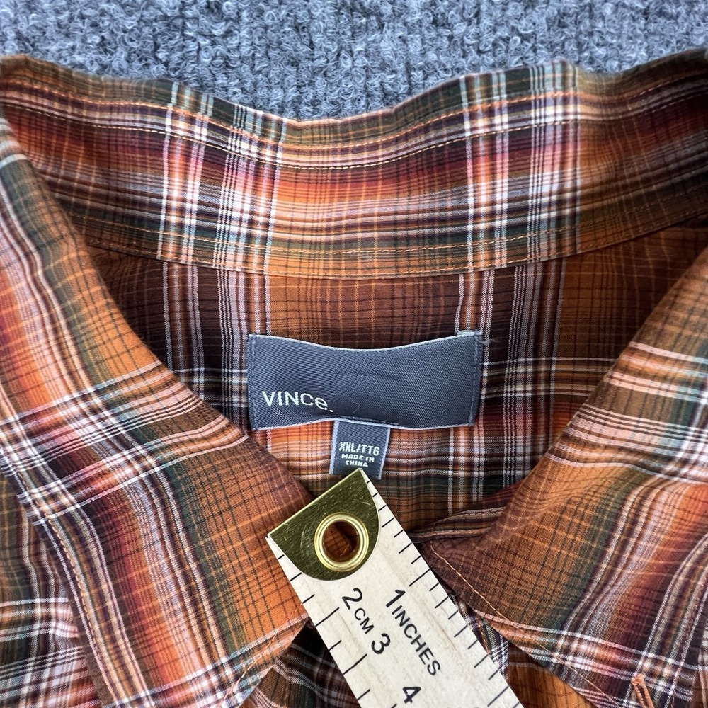 Vince. Men's XXL Lightweight 100%‎ Cotton Plaid Long Sleeve Button Shirt Orange - Picture 2 of 6